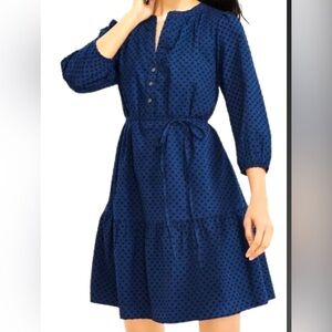 LOFT Navy Blue Buttoned Tie Front 3/4 Sleeve Cotton Sundress Petite Small
